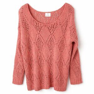Pins & Needles Open Knit Scoop Neck Sweater Coral Orange | Drop Sleeve
